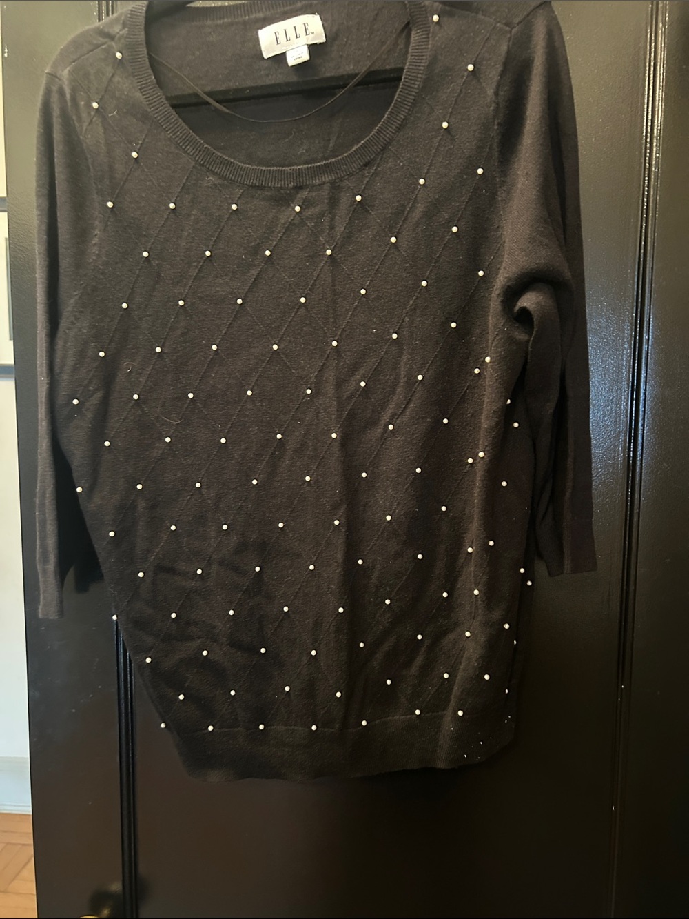 ELLE Black Pearl-Accent Knit Tee